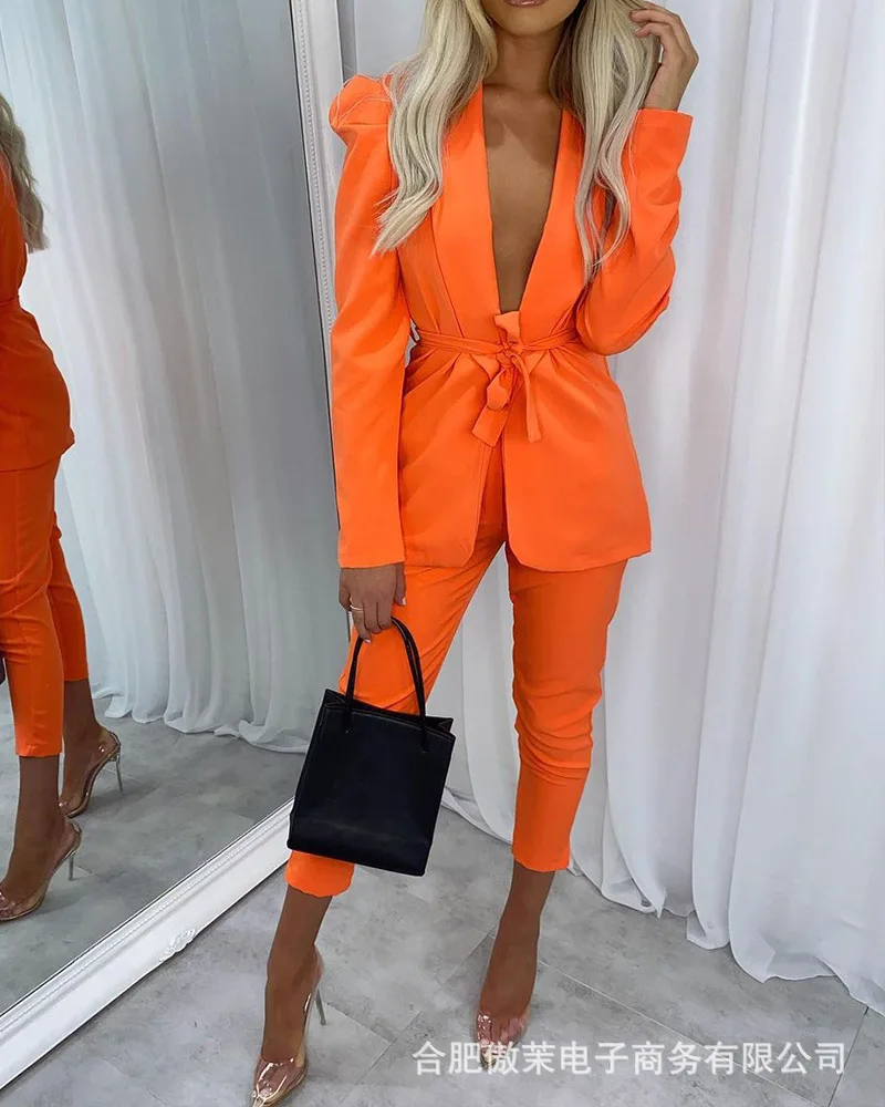 

2026 new stock fashionable commuting office orange suit coat pencil pants set -2-piece set