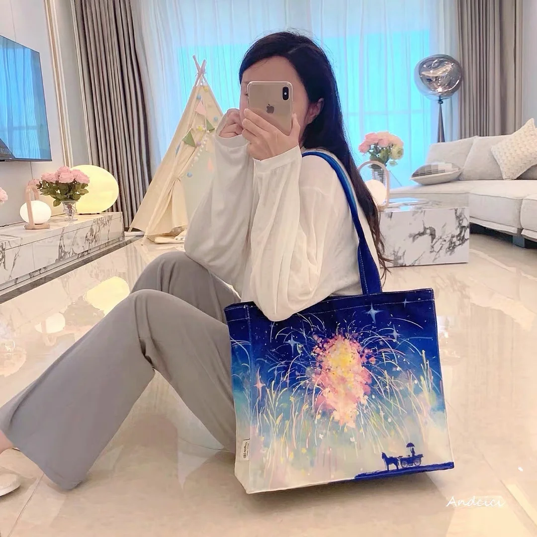 

2024 New Design Fresh Fashion Niche Elegant Inted One-shoulder Handbag All-match Spring Large Tote Bag Canvas Bags