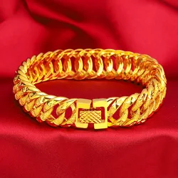 Long Lasting Color Thick Plated 24K Gold Watch Buckle Bracelet Women's Men's Hand Chain Link Original Fashion Jewelry