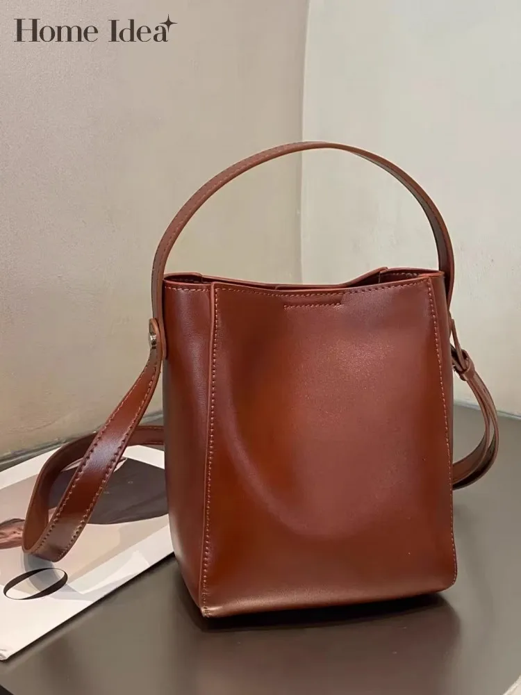 

Женская новая мягкая повседневная сумка в стиле ведра, офисная однотонная сумка из воловьей кожи, многофункциональная модная сумка на плечо
