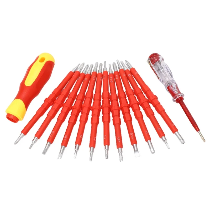 14Pcs Screwdriver Set Magnetic Tip Multifunctional 500V Insulated Repair Screwdriver Set With AC 100-500V Test Pen