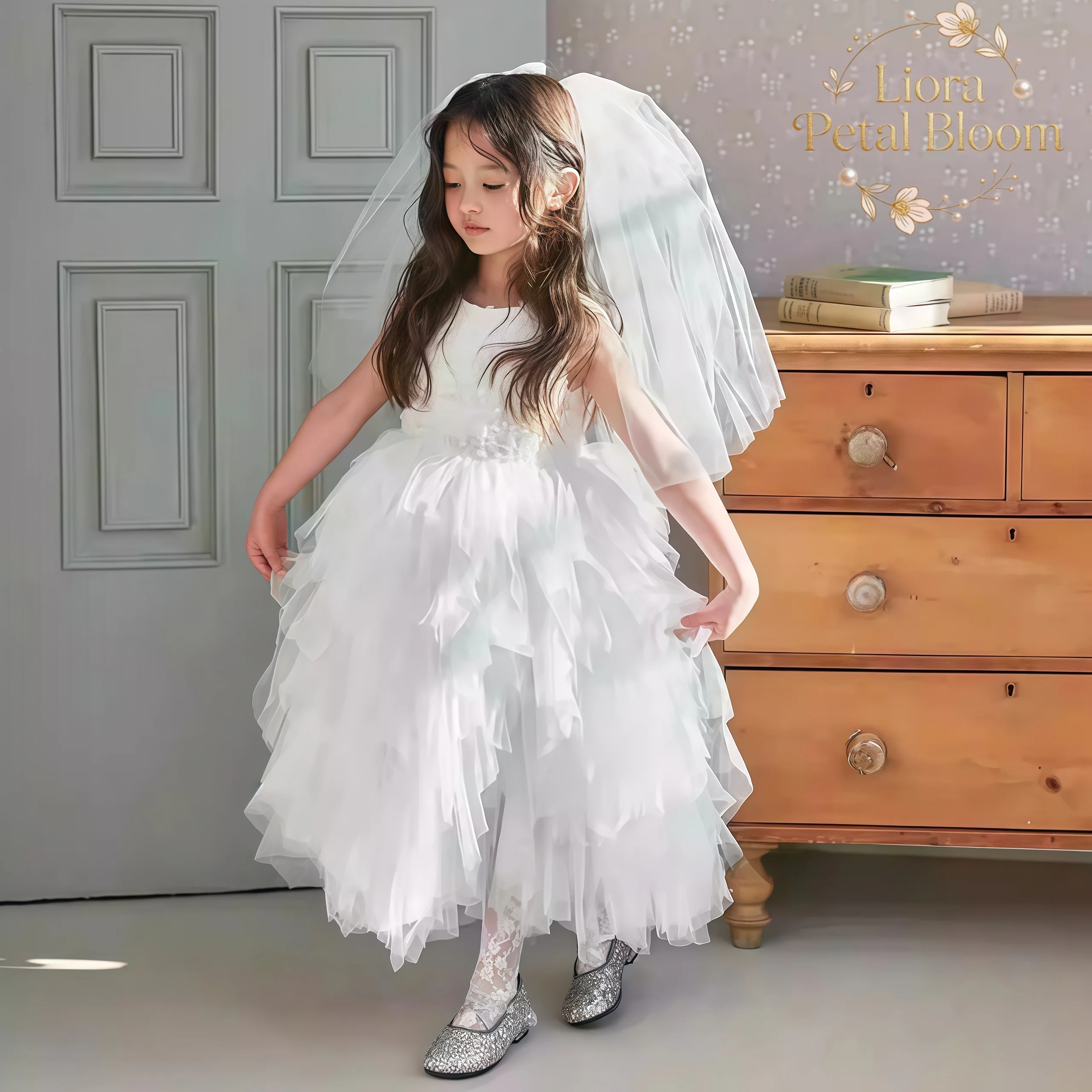 

Girls' Wedding-Style Dress Girls' Feather-Trimmed Dress Short Party Dress Flower Girl Dress Everyday Dress