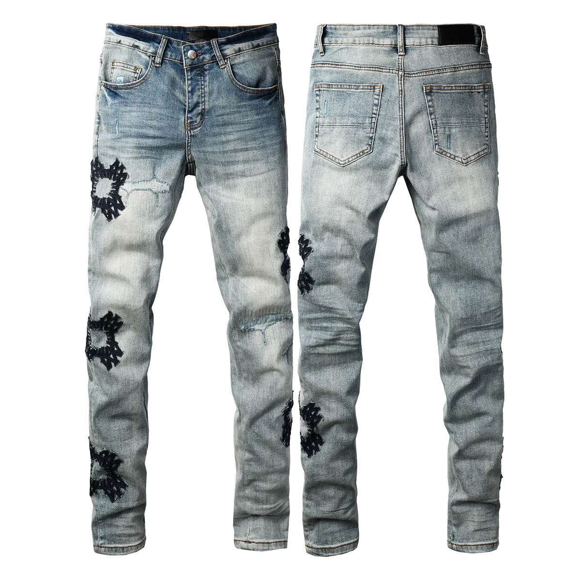 

Men Ripped Distressed Skinny Jeans High Stretch Cotton Tapered Denim Pants