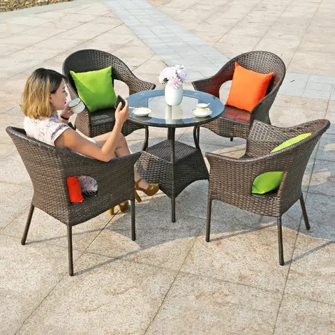 현대 등나무 정원 가구 5피스 세트 커피 테이블과 의자 고리버들 내후성 파티오 비스트로 테이블과 의자 Best5