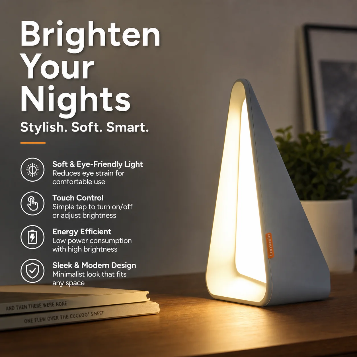 WWPPU Creative Flip Night Light Desktop Reading USB Rechargeable Eye‑Caring Table Lamp Bedside Ornament Gift for Bedroom