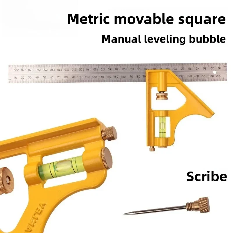 Metric movable angle ruler 300mm with water standard foam steel angle ruler with scribe