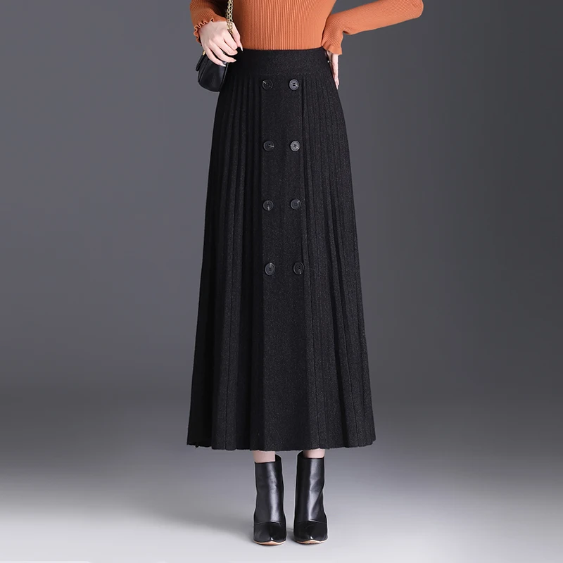 

Корейская вязаная юбка-миди А-силуэта с завышенной талией для женщин, из полиэфирного волокна, эластичная, с микроэластичностью