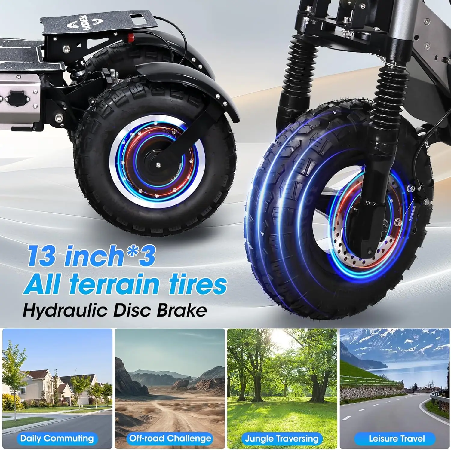 6000W Dual Motor Electric Scooter 60V 27AH Battery 44Miles Long Range 13 Inch Off Road Tricycle Scooter for Adults 3 Wheels Fat