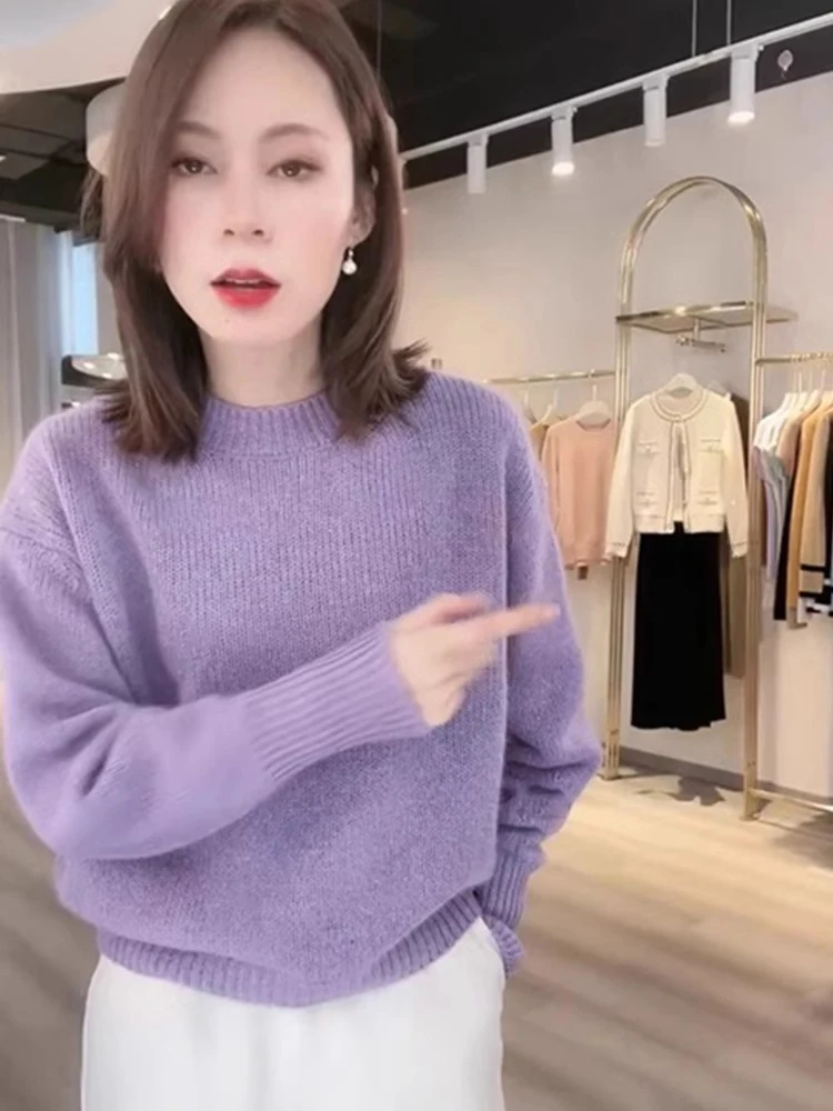 

Корейский шерстяной свитер Long Sve Sweet YoungSlimming Свободный универсальный пуловер Sweet Sle Вязаный свитер на осень W...