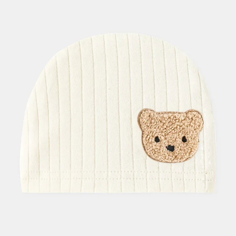 Soft Infant Beanies Caps Baby Hat Cartoon Bear Boneless Muslin Hat Newborn Headwear Windproof Spring Hat 0-3M Baby Hats