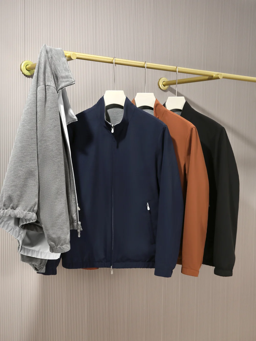 

Elegant Anti-Aging Double-Sided Wear Design Wool Lyocell Blend Spring Men's Simple Stand Collar Jacket Coat
