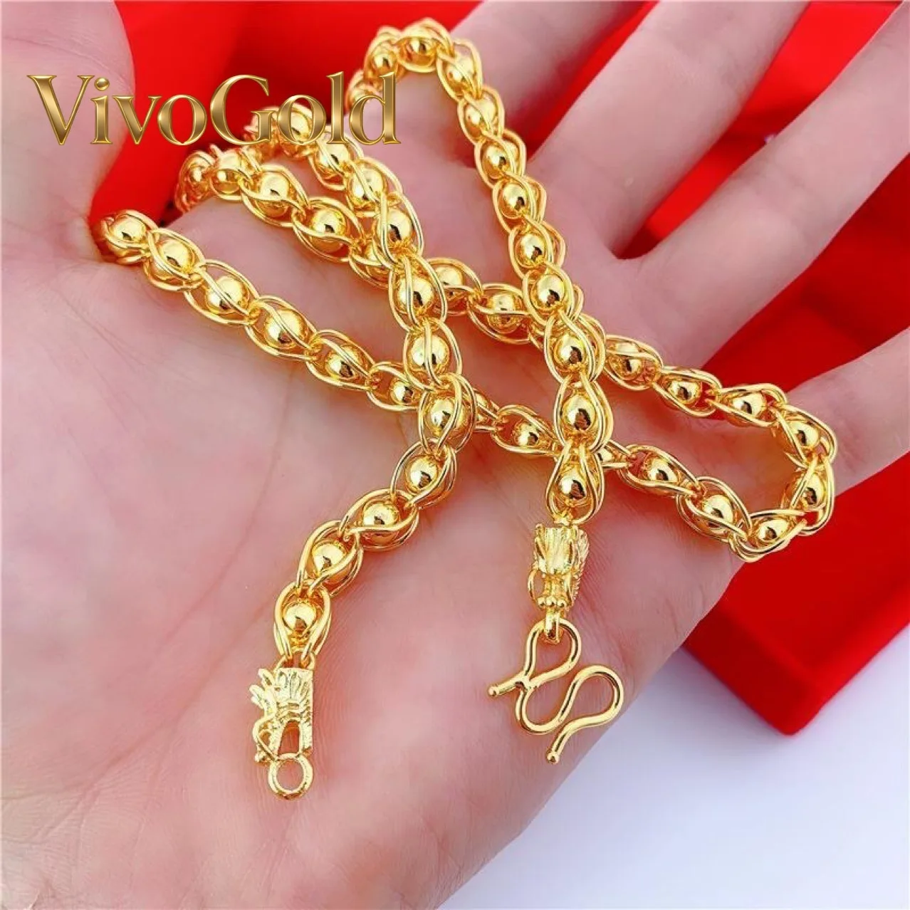 

VivoGold VivoGold Luxury 24K 9999 Pure Gold real gold Men's faucet solid smooth transfer round bead necklace