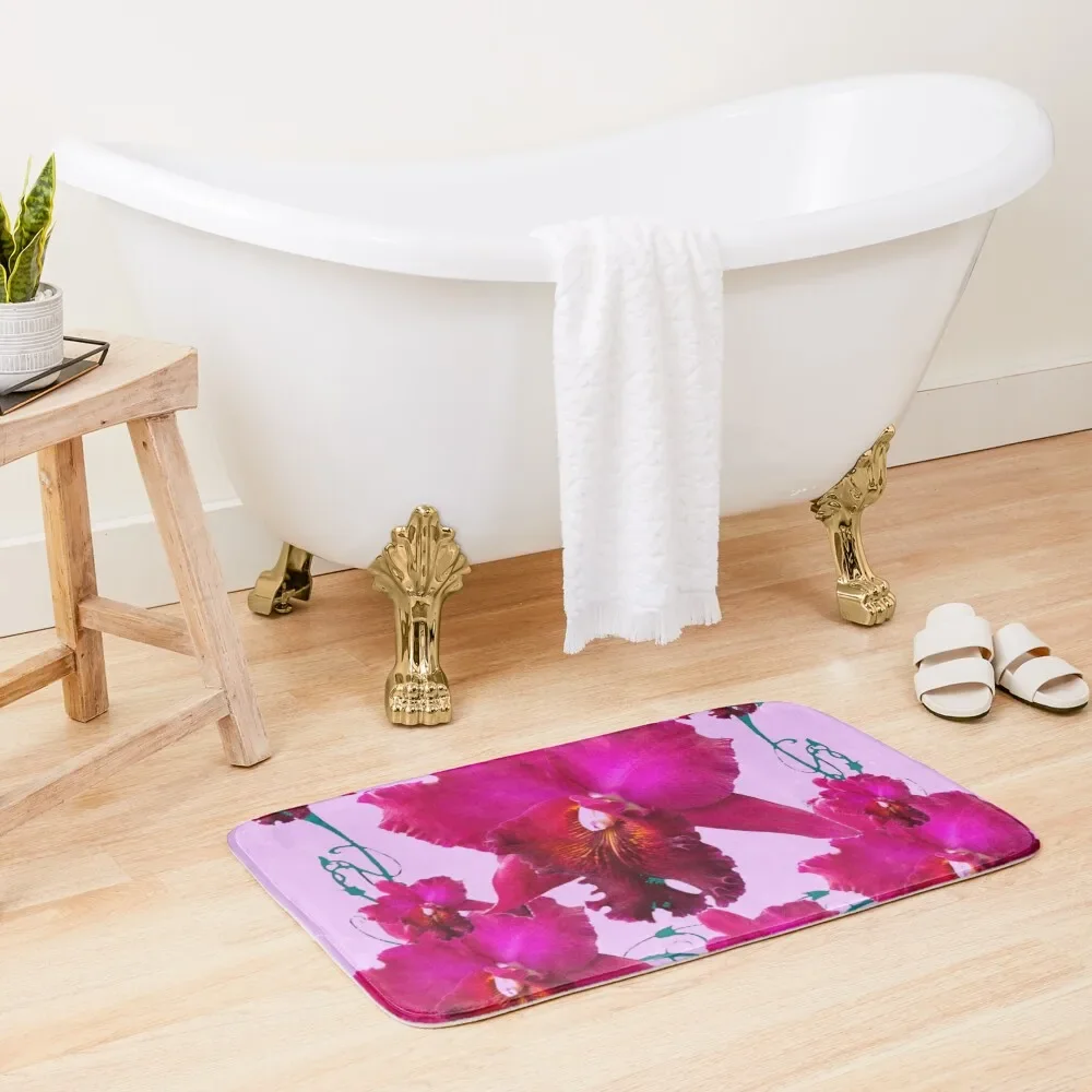 

FUCHSIA PINK DECORATIVE GARDEN ORCHIDS PATTERN ART Bath Mat DoorFor The Door Carpet For Home Entrance Bathroom Rug Set Mat