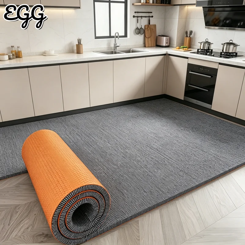 Solid Color Oil-Proof Kitchen Door Floor Mat Non-slip Soundproof Shock-absorbing Carpet Gym Home Decor Hallway Rugs for Bedroom