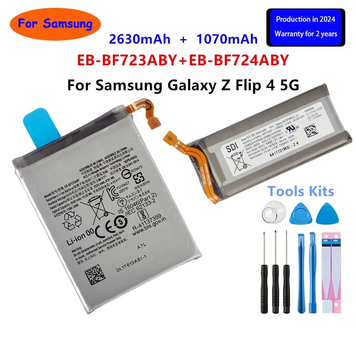 

Brand New EB-BF723ABY EB-BF724ABY Battery For Samsung Galaxy Z Flip 4 5G F723 F724 SM-F7210 Replacement Batteries+Tools