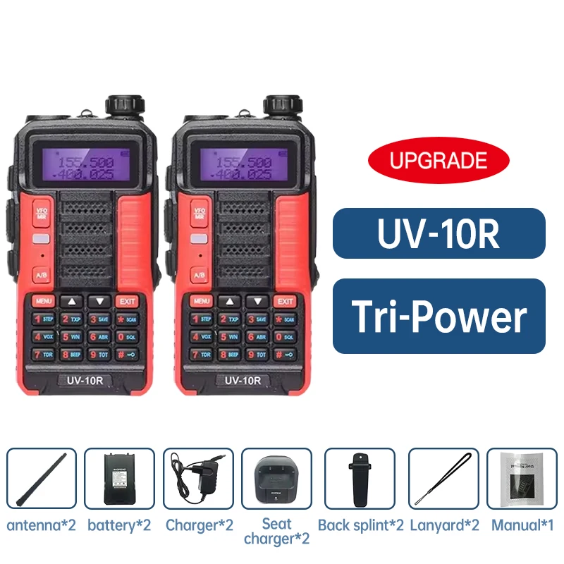 2 stuks Baofeng Uv 10r Professionele Walkie Talkies High Power Dual Band 2-weg Cb Ham Radio Hf Transceiver Vhf Uhf Bf UV-10R Nie