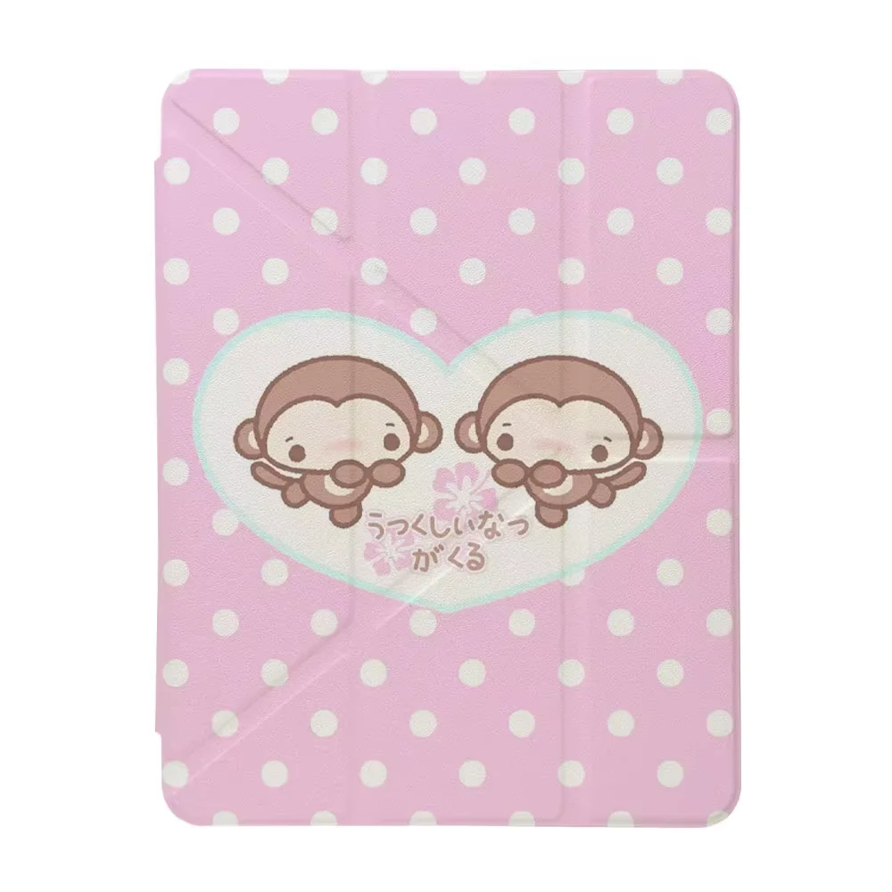 Kawaii Pink Polka Dot Monkey Sweet Banana Tablet Case For iPad Pro 13 11th A16 12.9