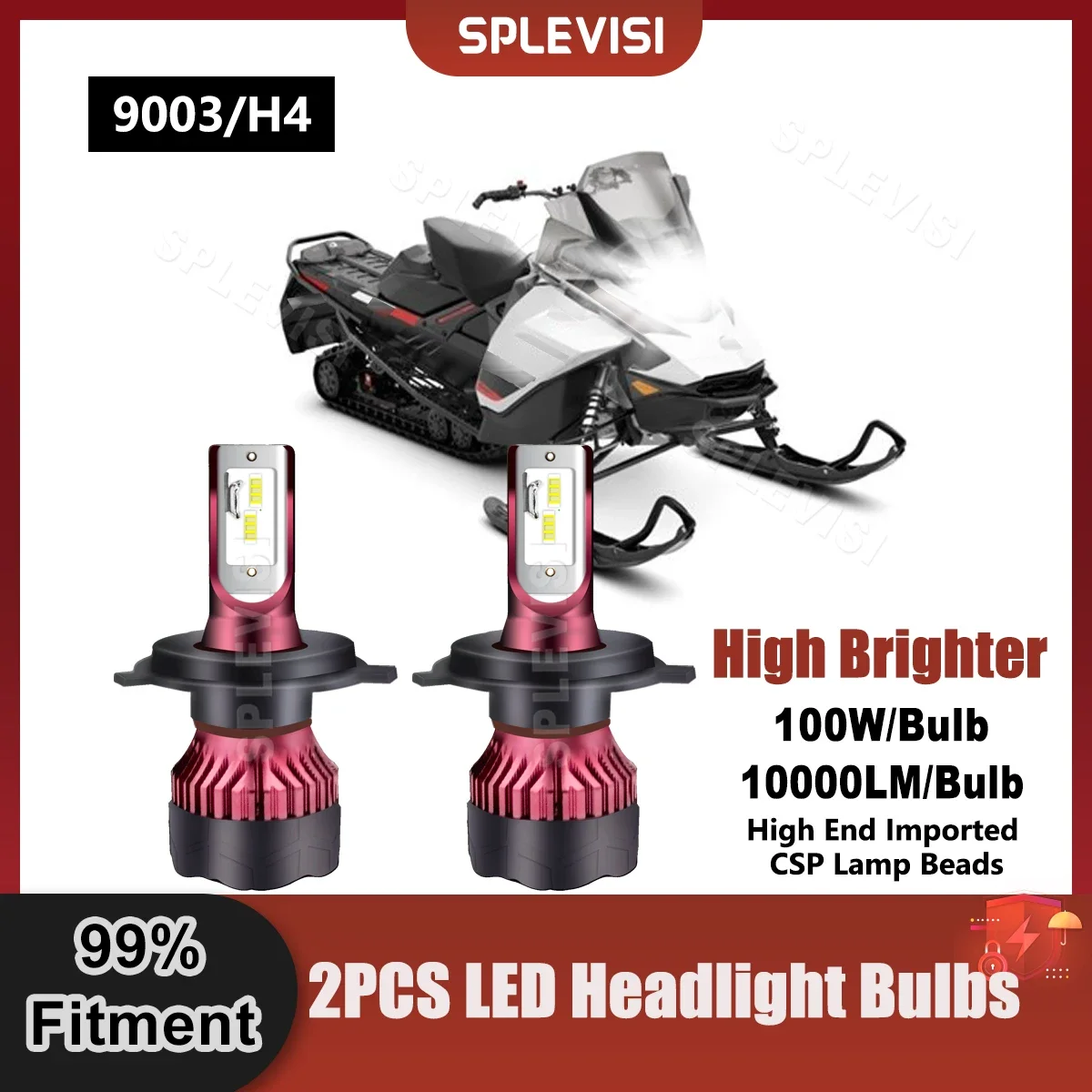 LED H4/9003 Snowmobile Headlight Bulbs 360 Degree Beam 20000LM 9V-36V For Ski-Doo Renegade 800R 2010 2011 2012 2013 2014 2015