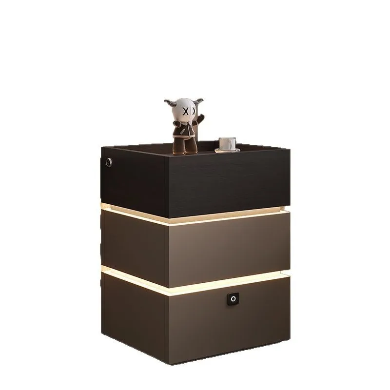 

Italian minimalist bedside table light luxury high-end modern simple bedroom new solid wood creative storage cabinet