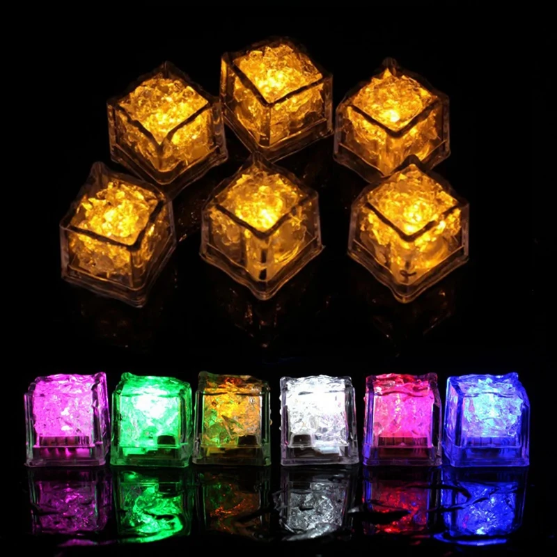 12PCS Waterproof LED Ice-Cube Flashing Glow In The Dark Light Up For Bar Club Drinking Party Decoration