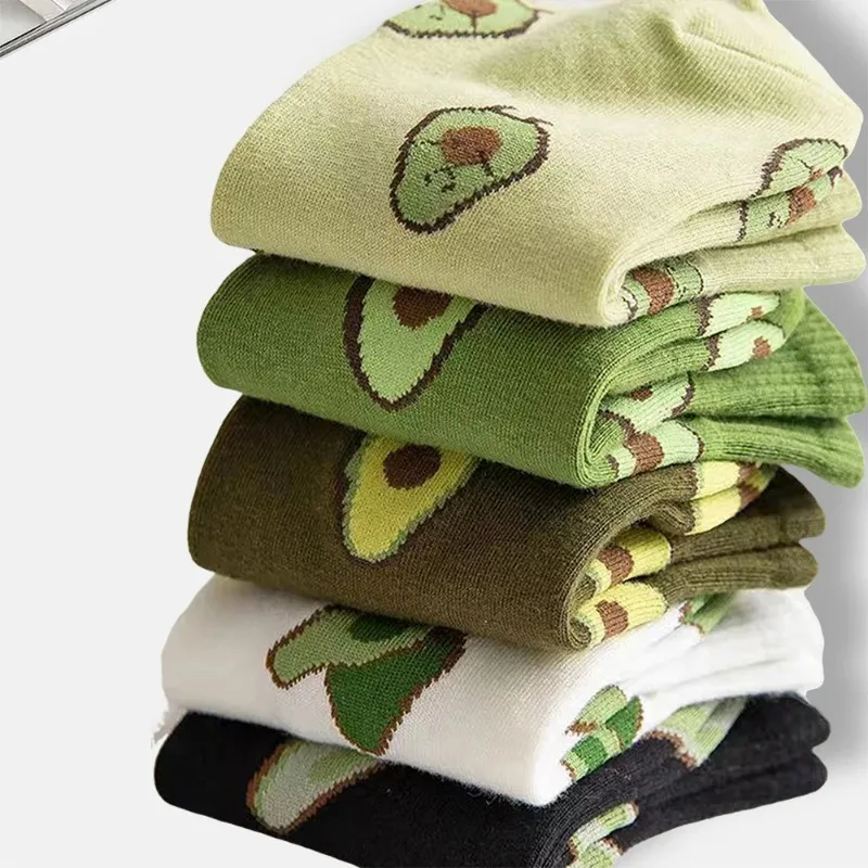 5 paia di calzini alla caviglia con avocado, cartoni animati, moda fresca, traspirante, estate e autunno, comfort Kawaii, calzini da barca a taglio basso da donna