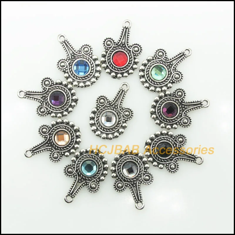 10 New Guitar Flower Charms Antique Silver Plated Retro Mixed Round Crystal Pendants 17x25mm