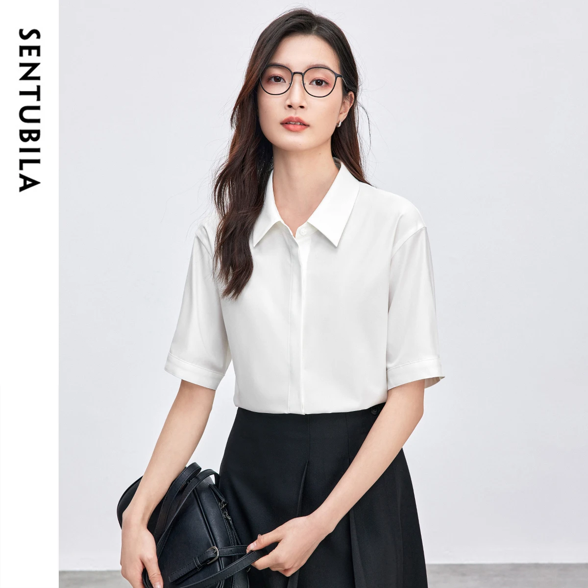 

SENTUBILA Women's Summer Shirt 2026 Formal Classic Loose Lapel Short Sleeve Single Breasted White Blouse Lady Tops 152C59368