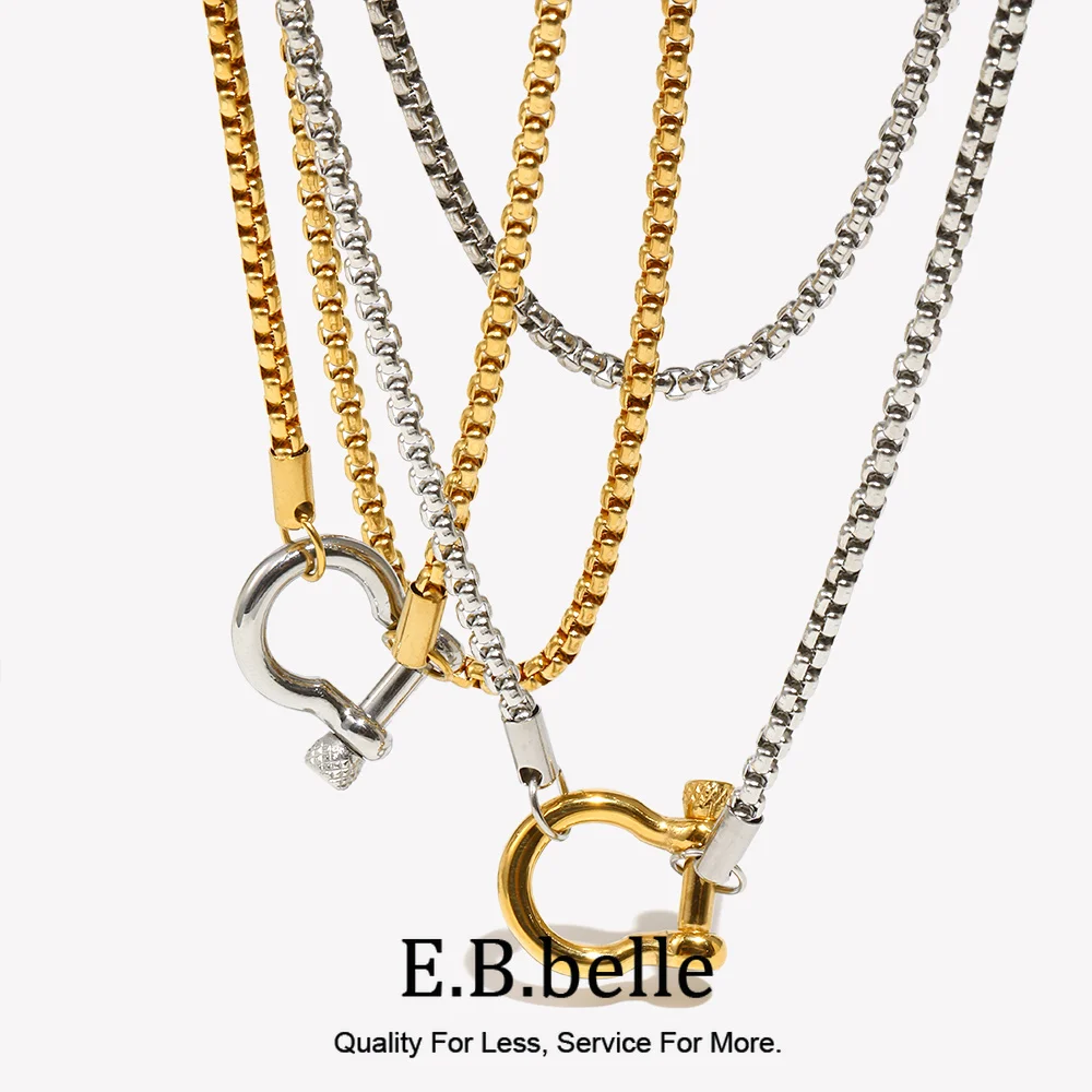 E.B.belle Mixed Color Square Pearl Chain Lock Pendant Necklace For Women Girls DIY Neck Jewlery Accessories