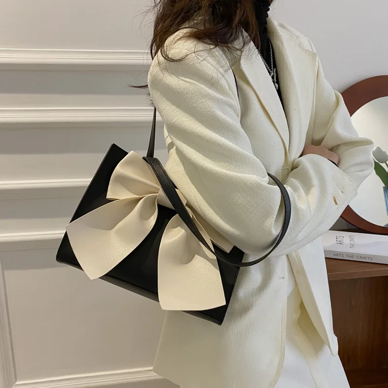 Spring Autumn Bag 2022 New Fashion Portable Women Bags Big Bow Shoulder Square Bag Leisure Bag