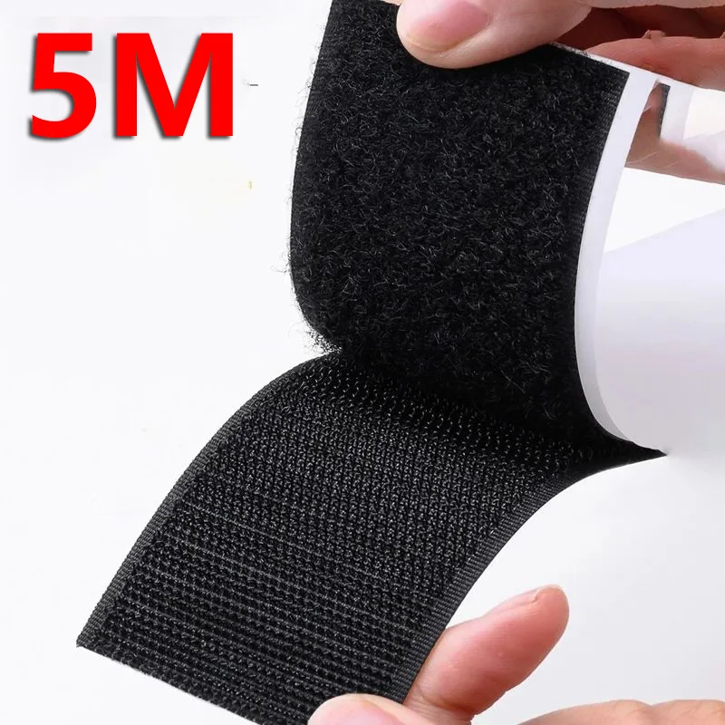 5M Reusable Self-adhesive Hook and Loop Fastener Tape Magic Nylon Sticker Strips with Glue for DIY Craft Accessories Black White