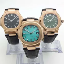 40MM Men's Square Watch NH35 Rose Gold Case Self-Winding Luminous Sapphire Crystal Mechanical Men's Watch Genuine Leather Strap