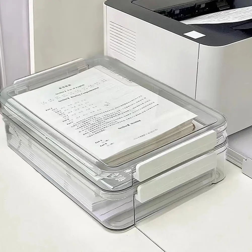 Organizador de faturas, recipiente de capacidade, empilhável, transparente, caixa de armazenamento de arquivo, organizador para documentos, plástico, snap-on para fácil