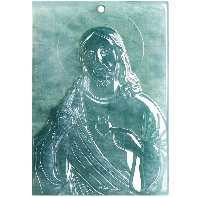 Authentic Natural A-grade Jade Blue Water Jesus Father Faith Jade Pendant For Men's Charms Women's Jewelry Wholesale Drop Ship 3