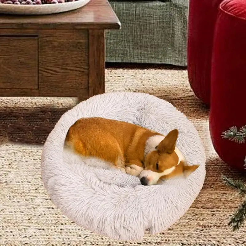 Round Dog Bed Round Plush Donut Cuddler Bed Plush Cushion Bed For Small Dogs And Cats Pet Snooze Sleeping Kennel For Kittens