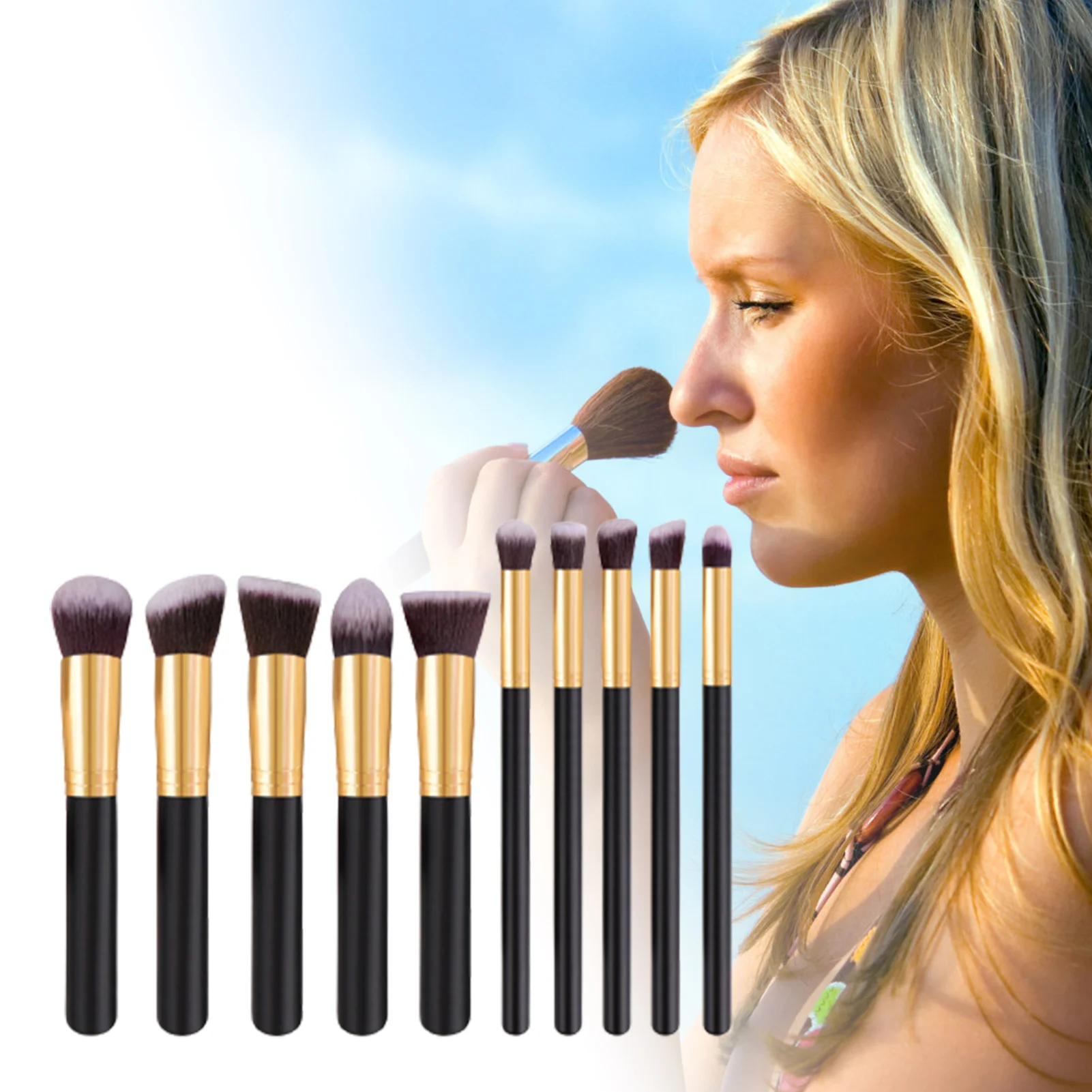 10pcs Cosmetics Brushes Beauty Tools Makeup Brush Kit with Wood Handle for Eyeshadow Blending Eyebrow Eyeliner EIG88