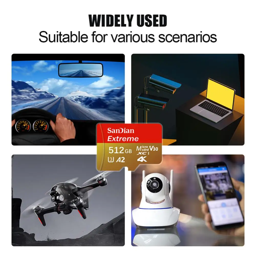 Cartão de Memória Flash para o Telefone, Drone Tabela, Mini Cartão SD, 2TB, 1TB, 512GB, 128GB, 256GB, Classe 10, Original