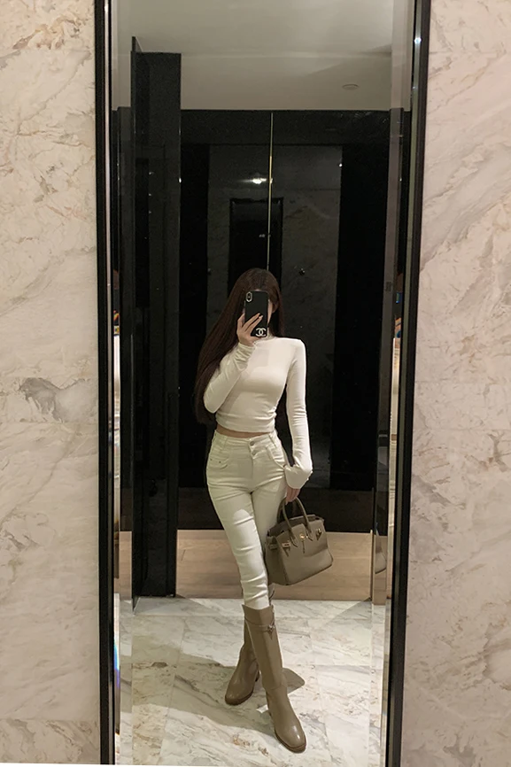 

Эластичные женские джинсы с высокой талией, двойные утягивающие эластичные хлопковые джинсовые брюки-карандаш, осенние модные брюки, повседневные брюки