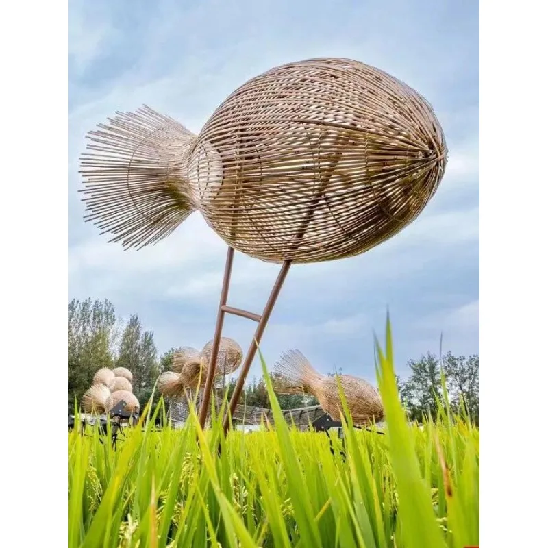 

Bamboo weaving fish bamboo art venue exhibition hall hotel outdoor pastoral