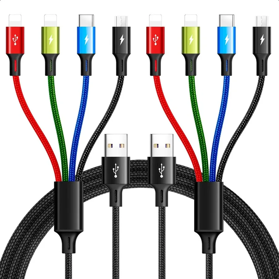 

Multi Charging Cable 3.5A Multiple Charger Cable Braided 4 in 1 Multi USB Cable Fast Charging Cord with IP Type C Micro Ports f