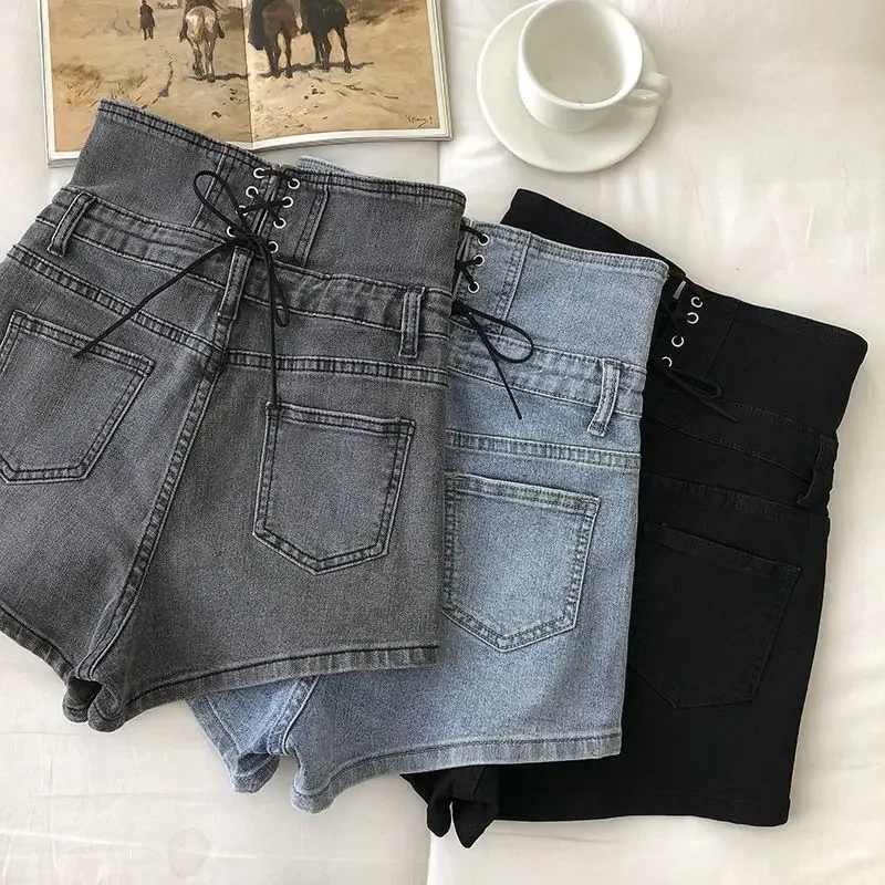 New Women's High Waist Design Slim Button Denim Jeans Shorts Feminino