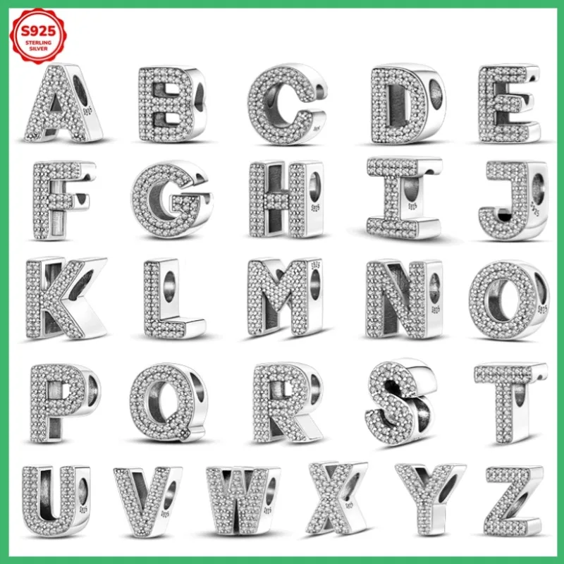 Original 925 sterling silver uppercase letters A-Z women's fashionable charm beads, suitable for DIY bracelets