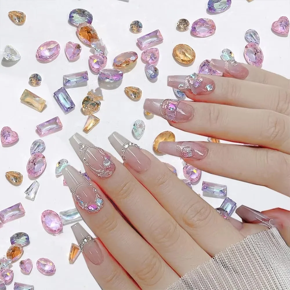 50PCS Sparkle 5A Mini Zircon Aurora Ice Translucent Cognac Mix Shapes Sharp Diamonds Nail Art Rhinestones Decor Manicure Charm