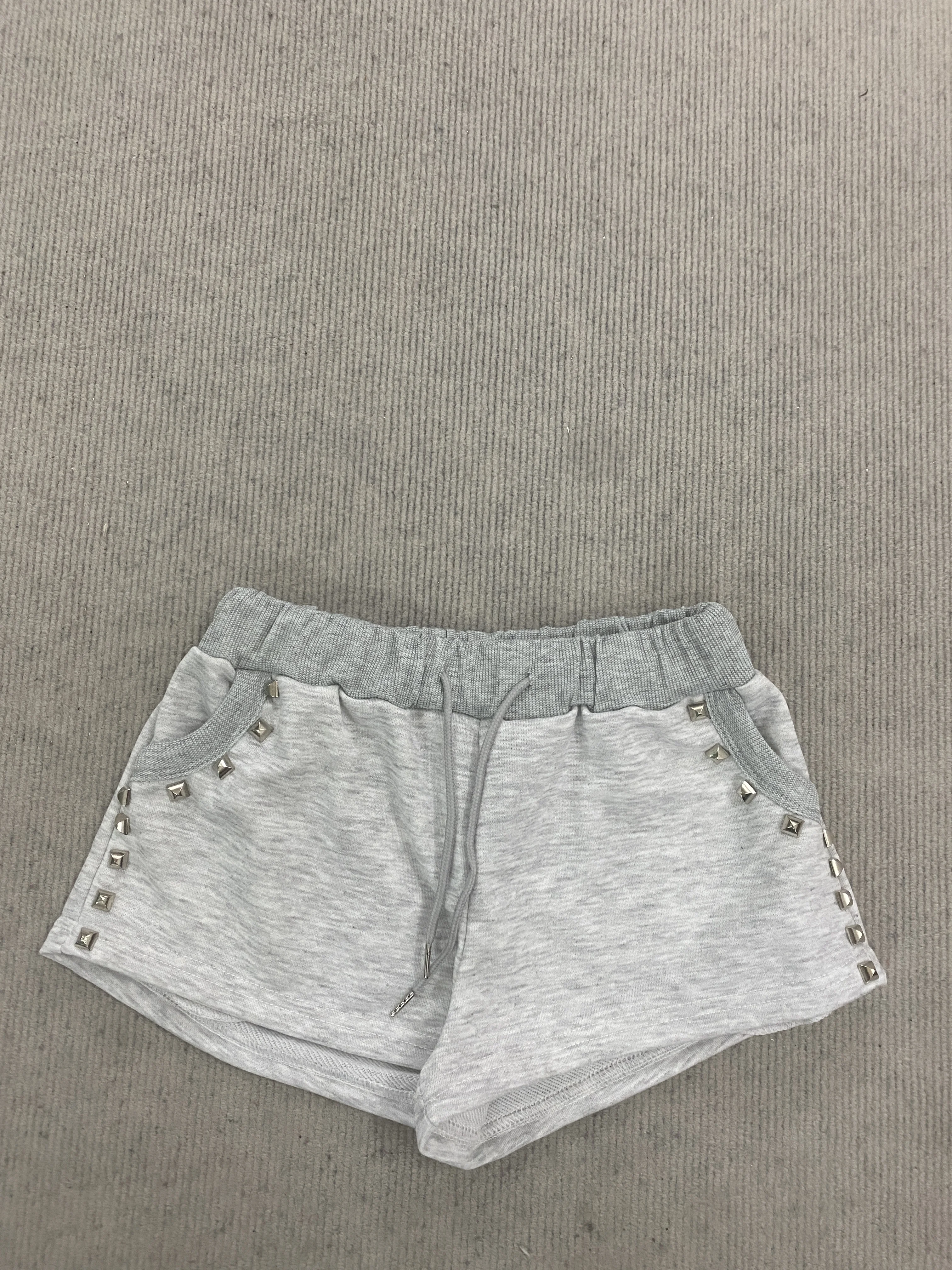 

Женские повседневные шорты Y2K серого меланжевого цвета с боковыми заклепками, эластичным поясом на шнурке, летние модные уличные шорты