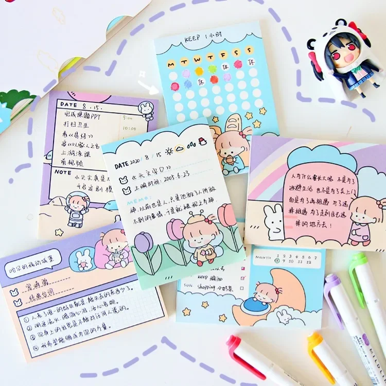 50PCS Bunny Girl Series Cute Student Notepad Study Note Planner Note Paper Kawaii Stationery Memo Pad