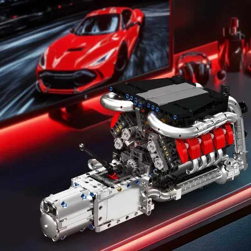 Mould King 1169-teiliger Supersportwagen V8-Motor 10203 Bausatz Modell MOC Technik-Motor Kinder STEM Bausteine Spielzeug für Erwachsene Geschenke