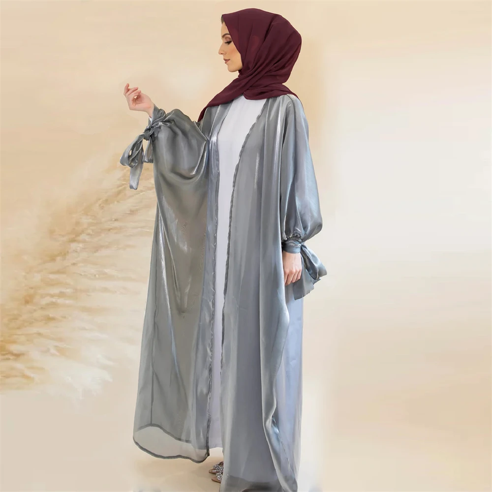 Eid Djellaba Abaya Dubai Shiny Satin Muslim Women Dress Silk Abayas Dubai Turkey Kaftan Kimono Cardigan Ramadan Islamic Jalabiya