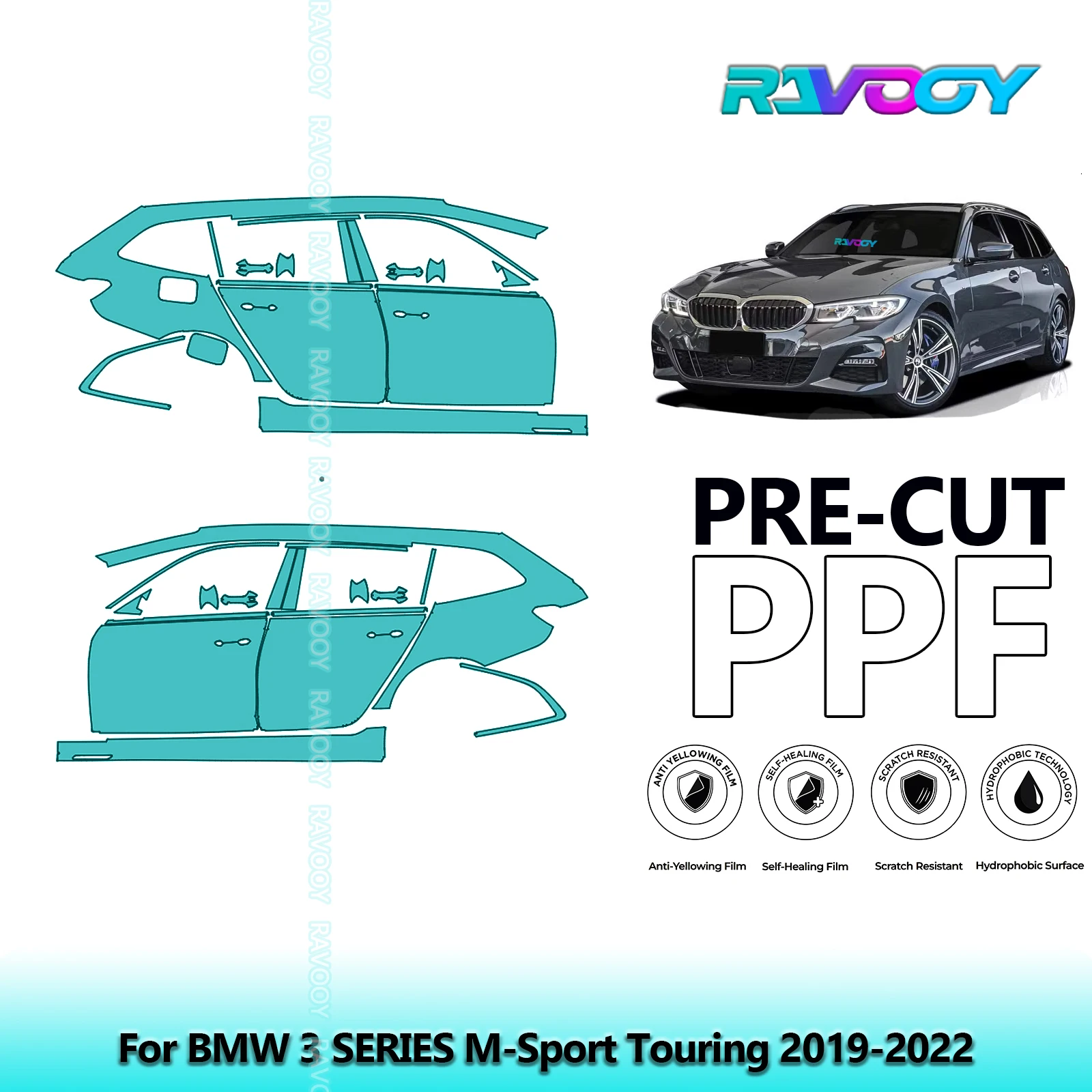 

For BMW 3 SERIES M-Sport Touring 2019-2022 8.5mil Clear Matte Pre-Cut PPF Door & A/B Pillar Kit TPU Paint Protection Film Set