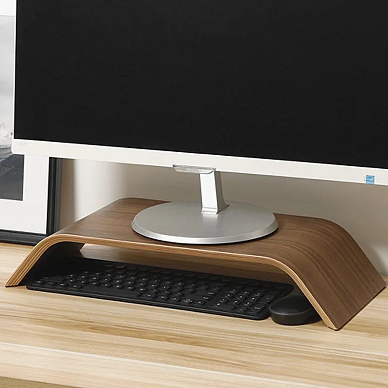 Walnut Color Desktop Computer Storage Vertical Base Display Height Frame Support Enhances Desk Organization