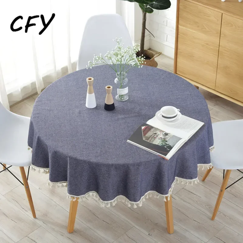

Japan Style Solid Colour Cotton Linen Tassel Round Tablecloth for Tea Round Table Map Table Cover Round Table Cloth