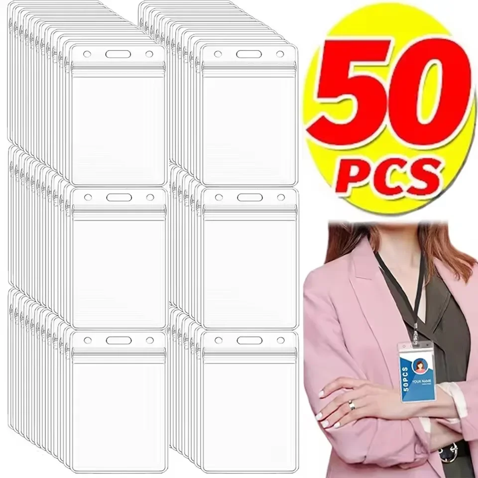 Universal Extra Thick ID Card Name Badge Holder HD Clear Vertical Waterproof Card Holder Protectors Credit Cards Protective Case